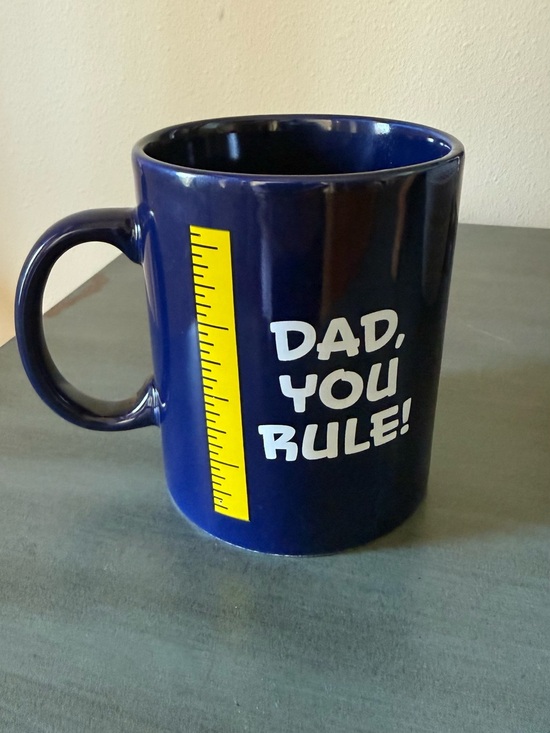Other - Father’s Day Gift, Navy Ceramic 'Dad, You Rule!' Mug with Yellow Ruler Graphic
